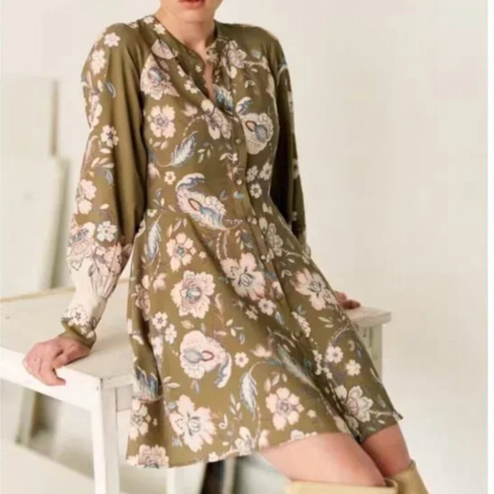 BEST Sezane Caprice Mini Dress  FR34/US2 Rama Kaki Floral French Elegant Casual